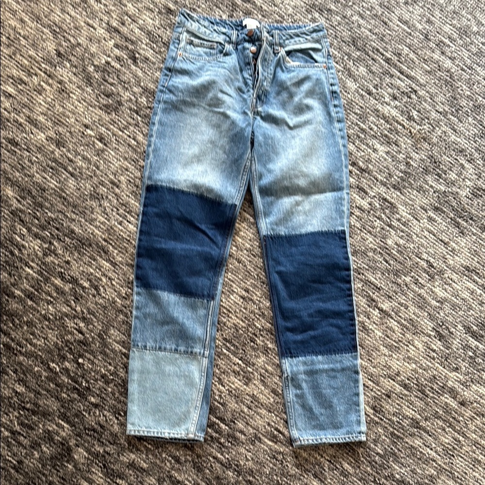 H&M Blue Boot Cut Jeans with Distinctive Two-Tone Design